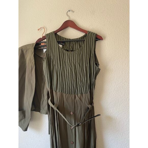 Vintage 80s/90s olive green 2 piece‎ set with midi dress size large - Picture 2 of 11